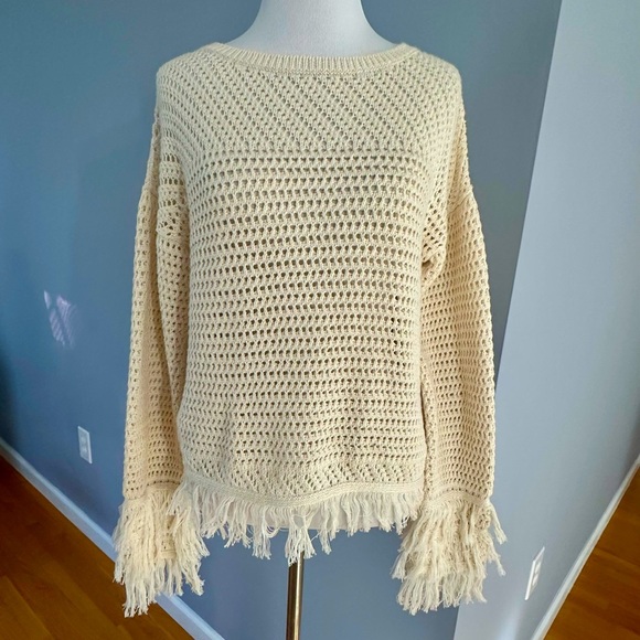 Ramy  Brooks fringe cream colored sweater
Size s/p - Picture 3 of 5